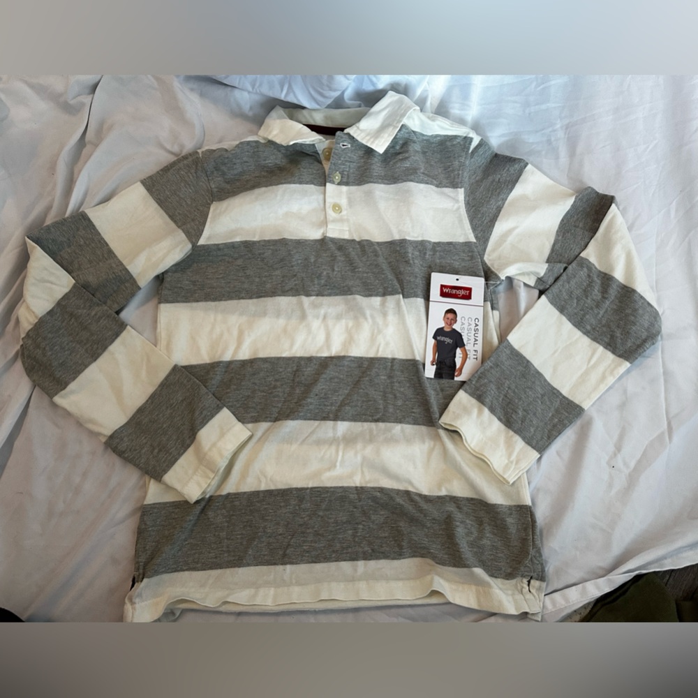 New Wrangler Gray and White Striped Long Sleeve Shirt